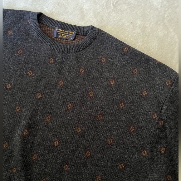 Brooks Brothers Merino Wool Diamond Crewneck Sweater Gray Size XL Italy - Picture 1 of 13